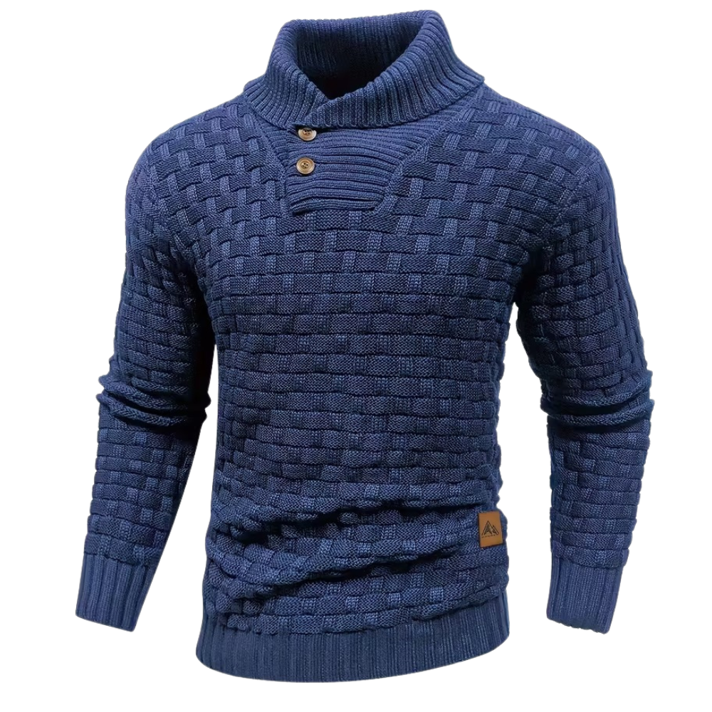 Casual Waffle Knit Lapel Button Sweater For Men