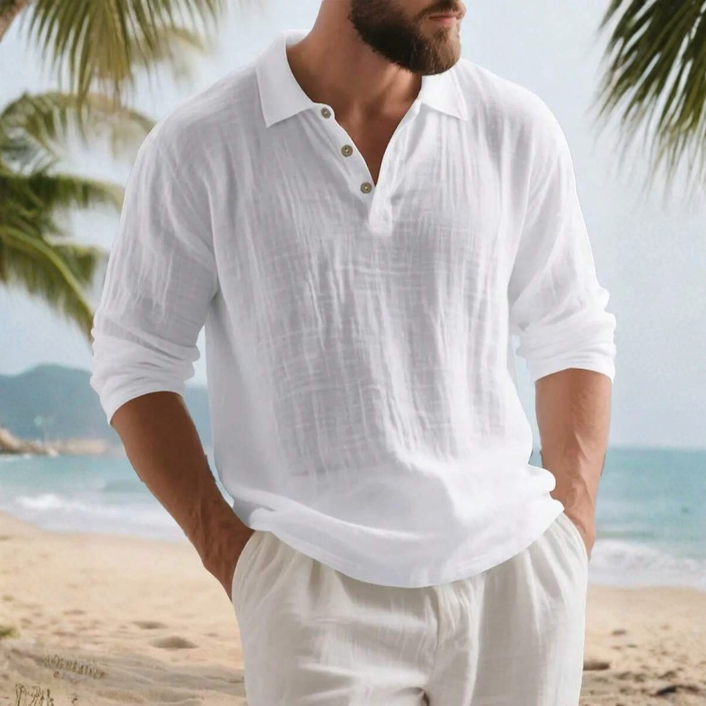 Linen Long Sleeve Polo Shirt For Spring