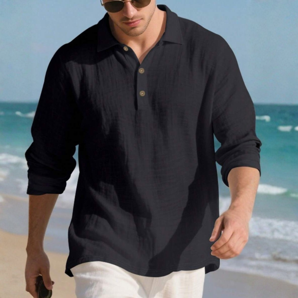 Linen Long Sleeve Polo Shirt For Spring