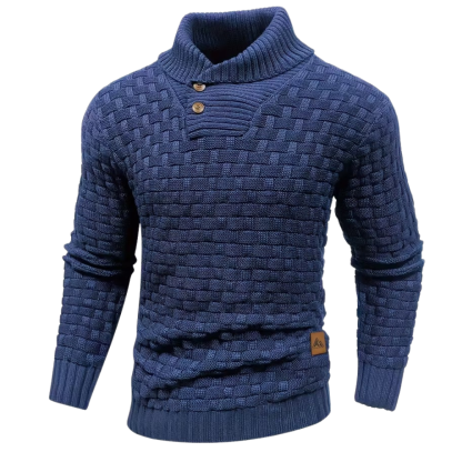 Casual Waffle Knit Lapel Button Sweater For Men