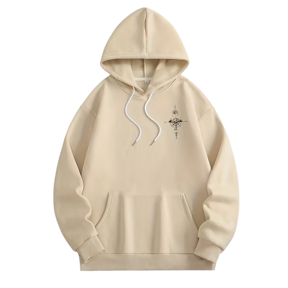 Loose Fit Winter Hoodie With Galaxy And Mountain Graphic Print For Men