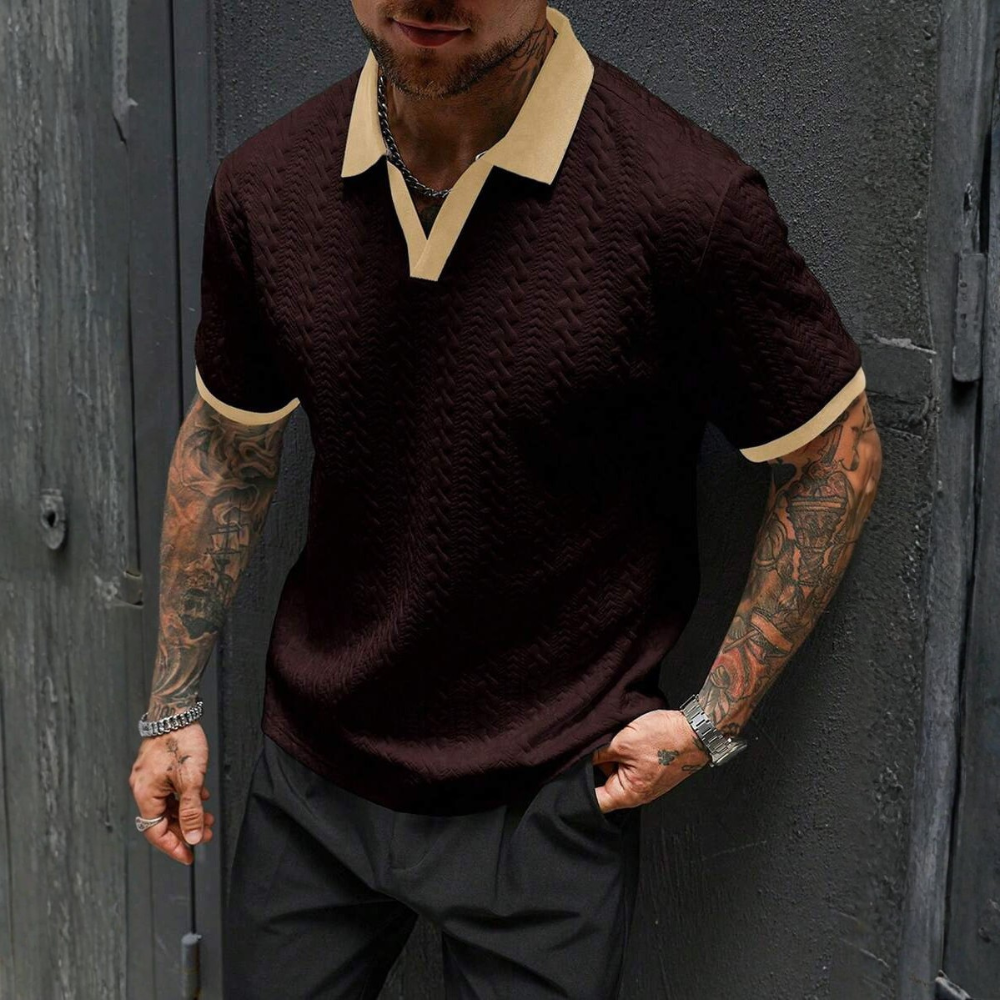 Textured Contrast Trim Polo Shirt For Men