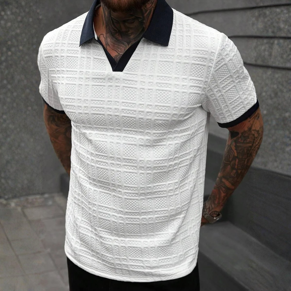 Textured Contrast Trim Polo Shirt For Men