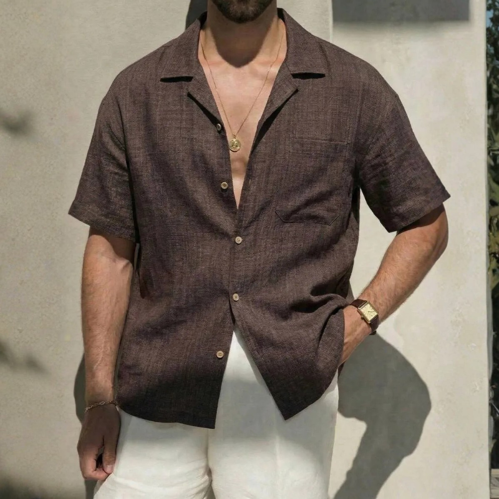 Loose Fit Faux Linen Men Vacation Shirt