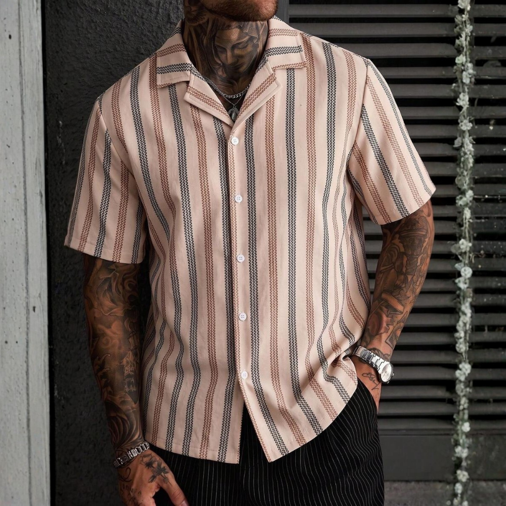 Striped Short Sleeve Vacation Shirt For Summer