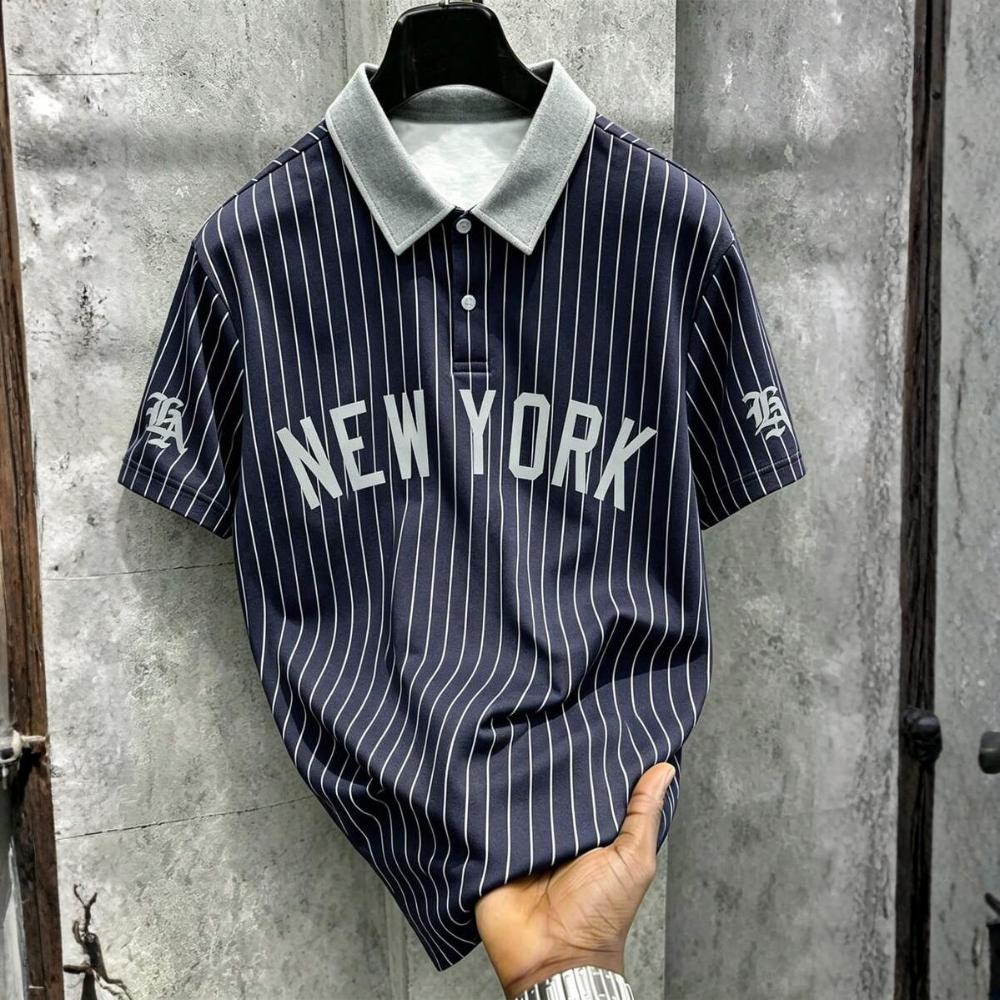 Casual Striped Letter Print Polo Shirt For Men