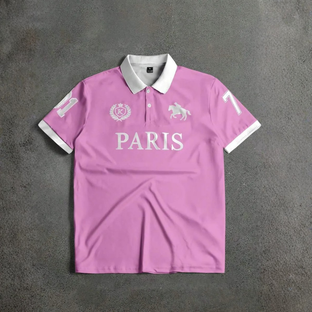 Letter Printed Front Buttoned Short Sleeve Polo Shirt