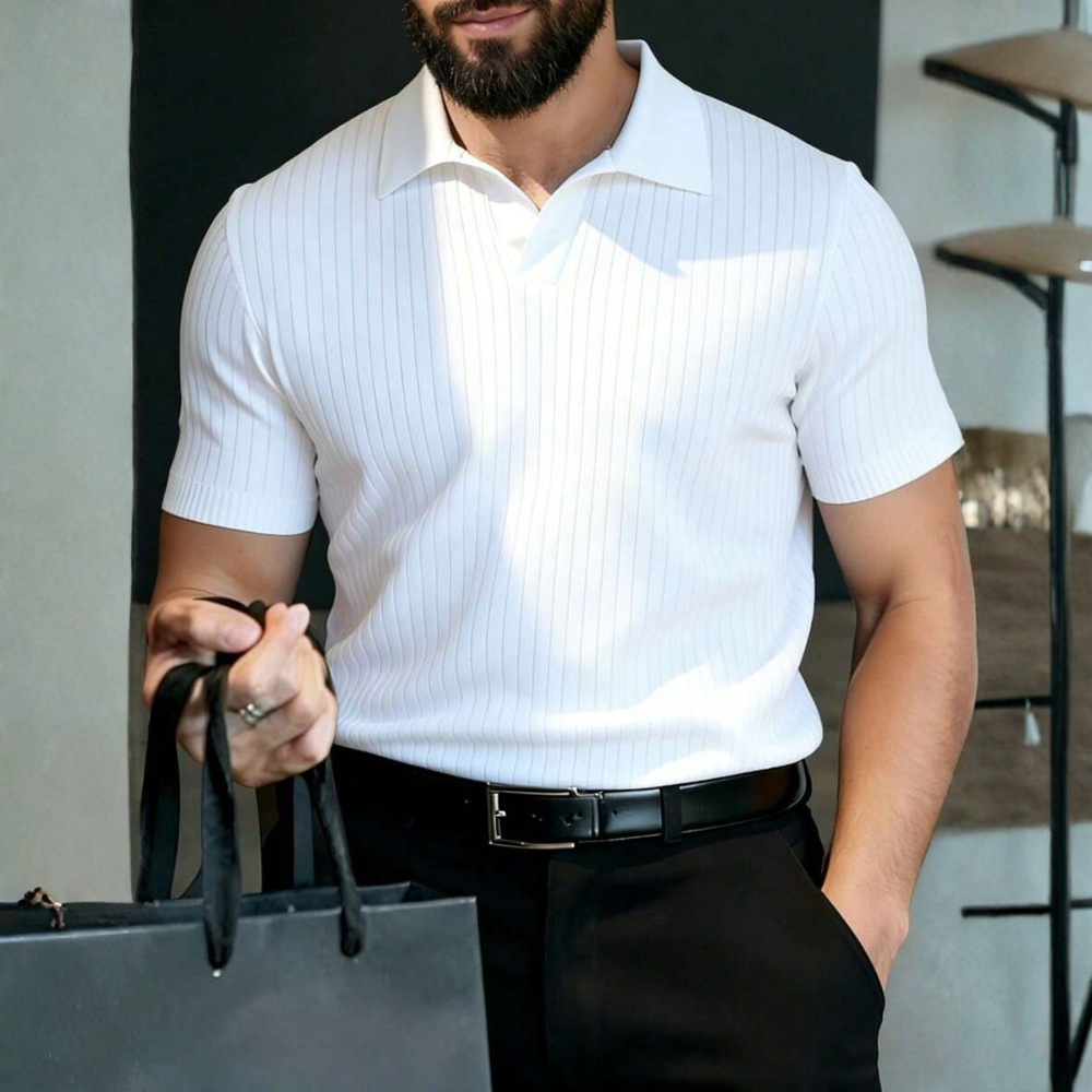 Striped Seagull Collar Short Sleeve Polo Shirt