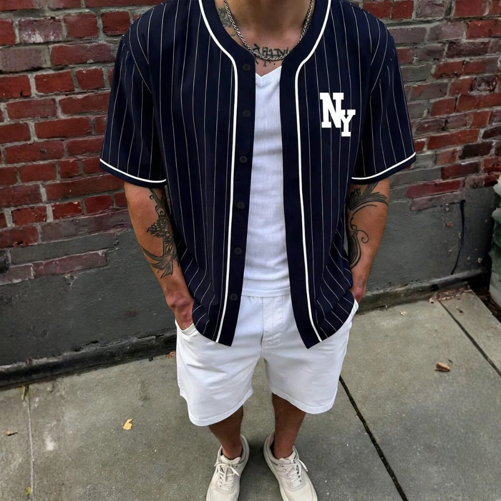 Baseball Jersey Style Print Short Sleeve Shirt For Men