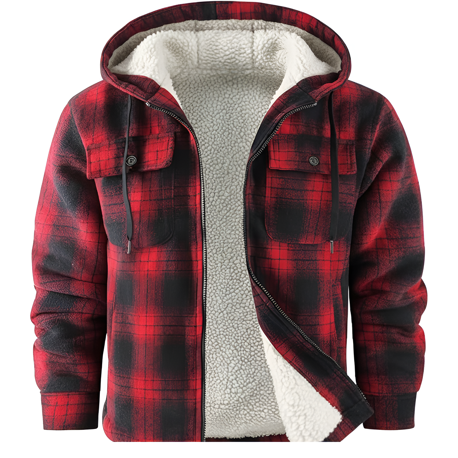 Plaid Sherpa Lined Hooded Flannel Jacket for Men
