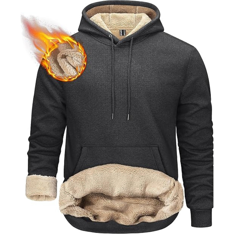 Mens Pullover Hoodie Thick Sherpa Lined Kangaroo Pocket Winter Windproof Warm Fleece Hoodie