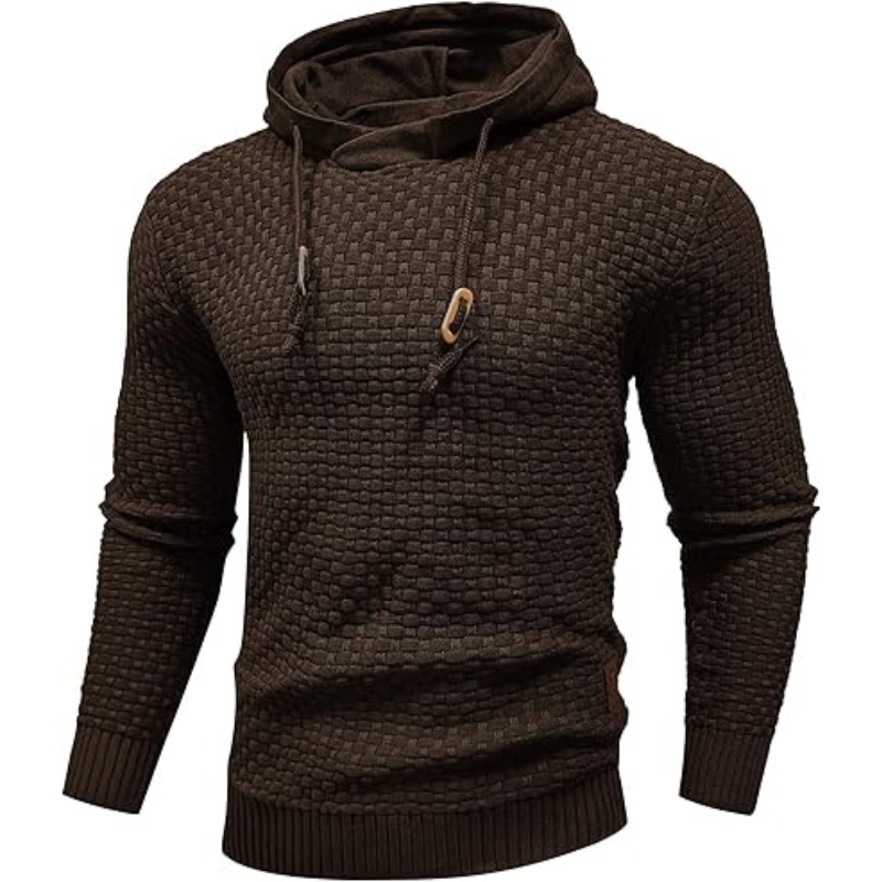 Mens Hooded Sweatshirt Long Sleeve Solid Knitted Hoodie Pullover Sweater