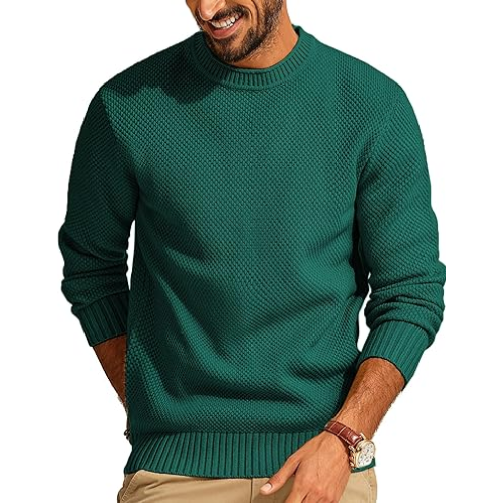  Mens Sweater Waffle Knit Crewneck Sweater Textured Long Sleeve Pullover