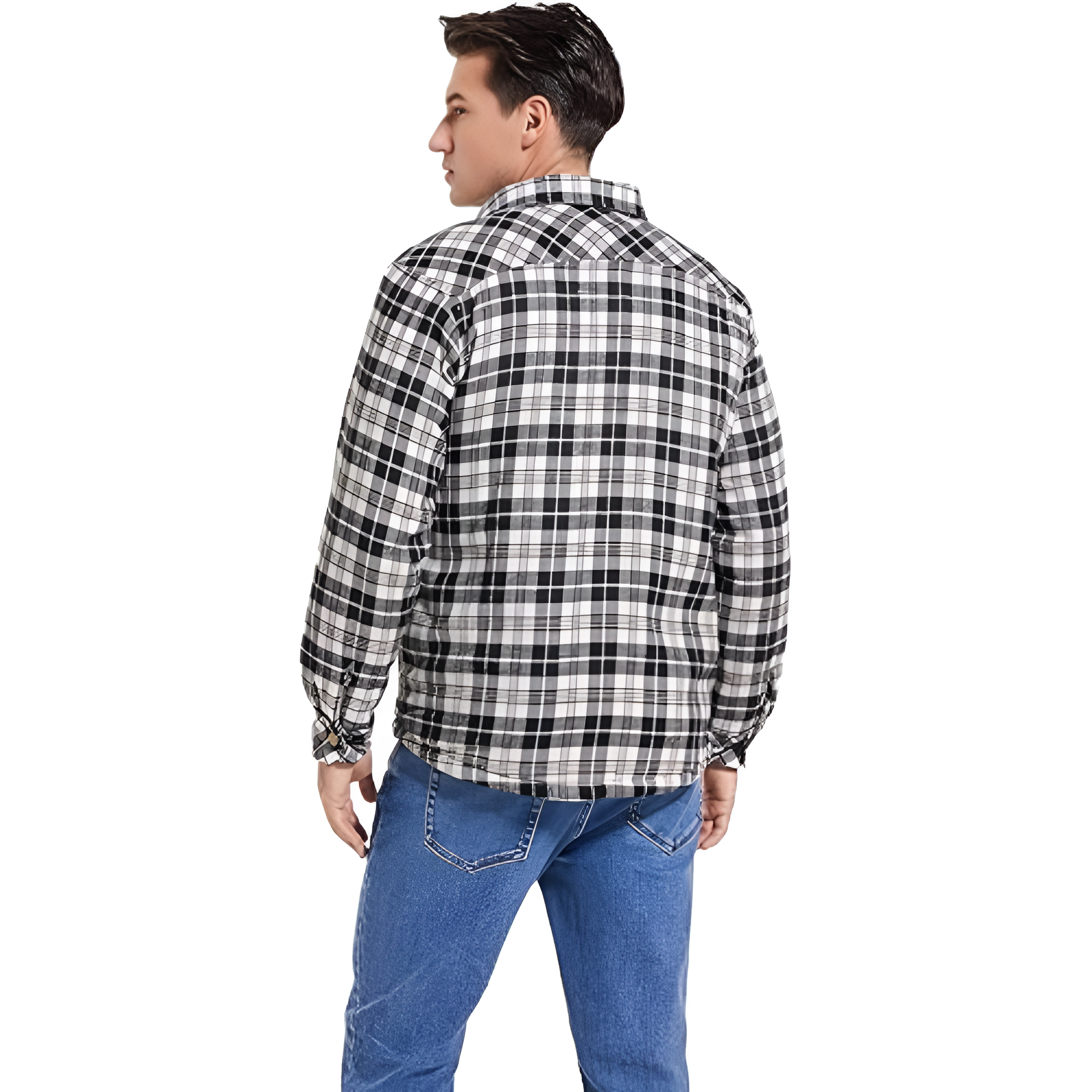 Men's Sherpa Lined Cotton Flannel Shirt Jacket Plaid Button Up Jacket Coat for Men with Pocket