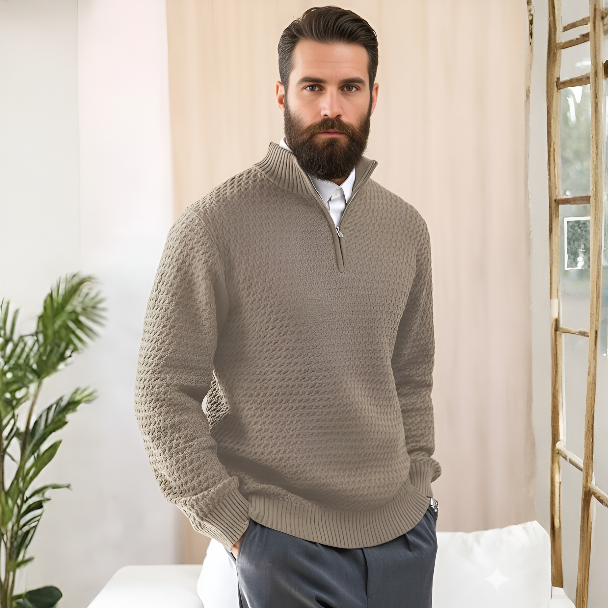 Men's Quarter-Zip Sweater Textured-Knit Mock Neck Pullover Business Casual Slim Fit, S-5XL