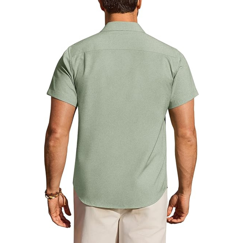Short Sleeve Wrinkle Casual Untucked Button Down Shirts For Men 