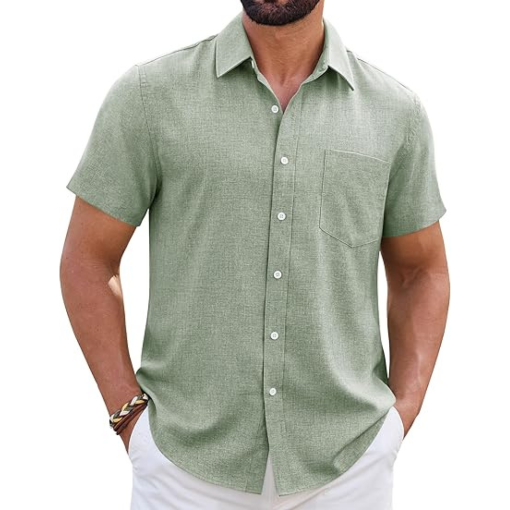Short Sleeve Wrinkle Casual Untucked Button Down Shirts For Men 