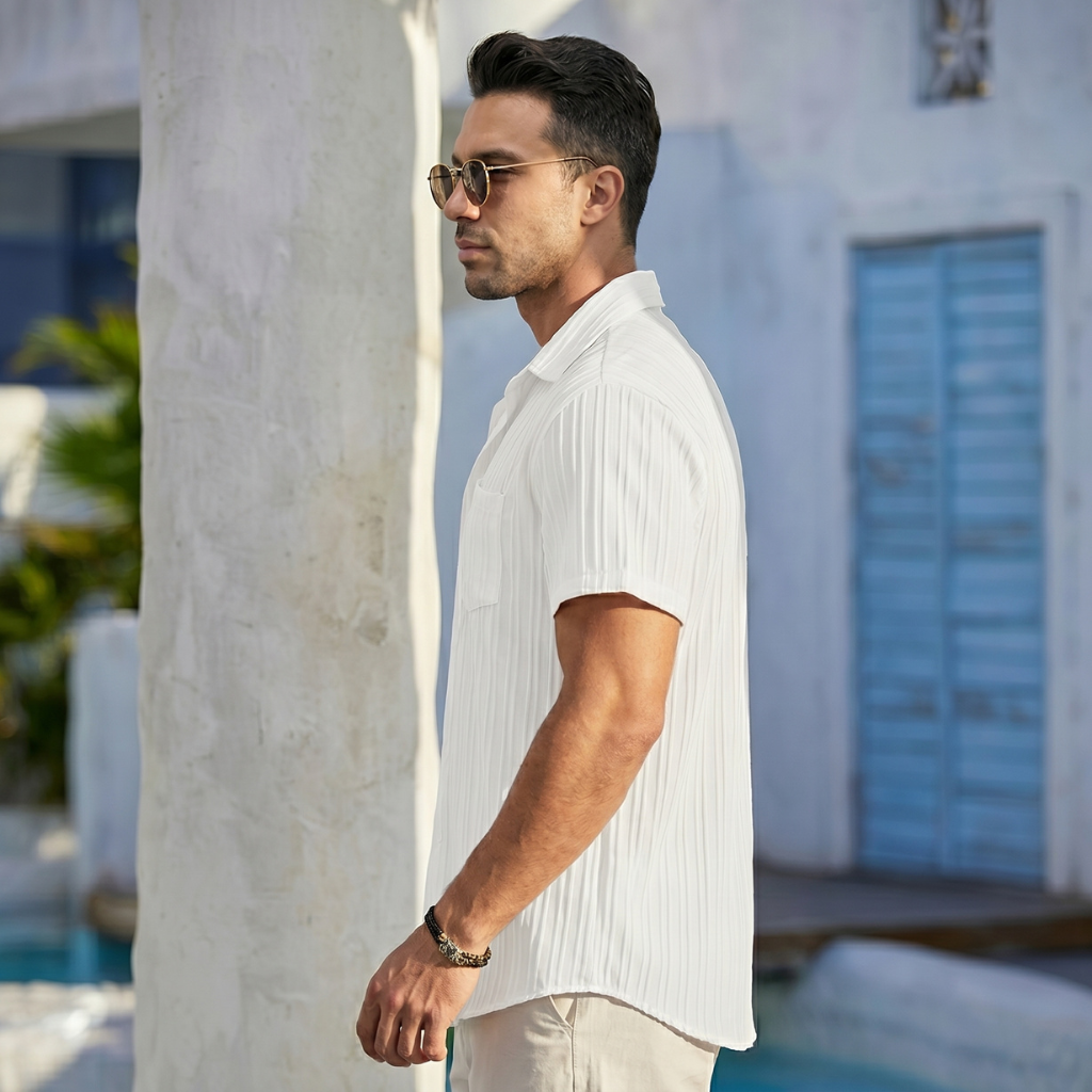 Casual Short Sleeve Summer Wear Button Down Textured Shirts For Men