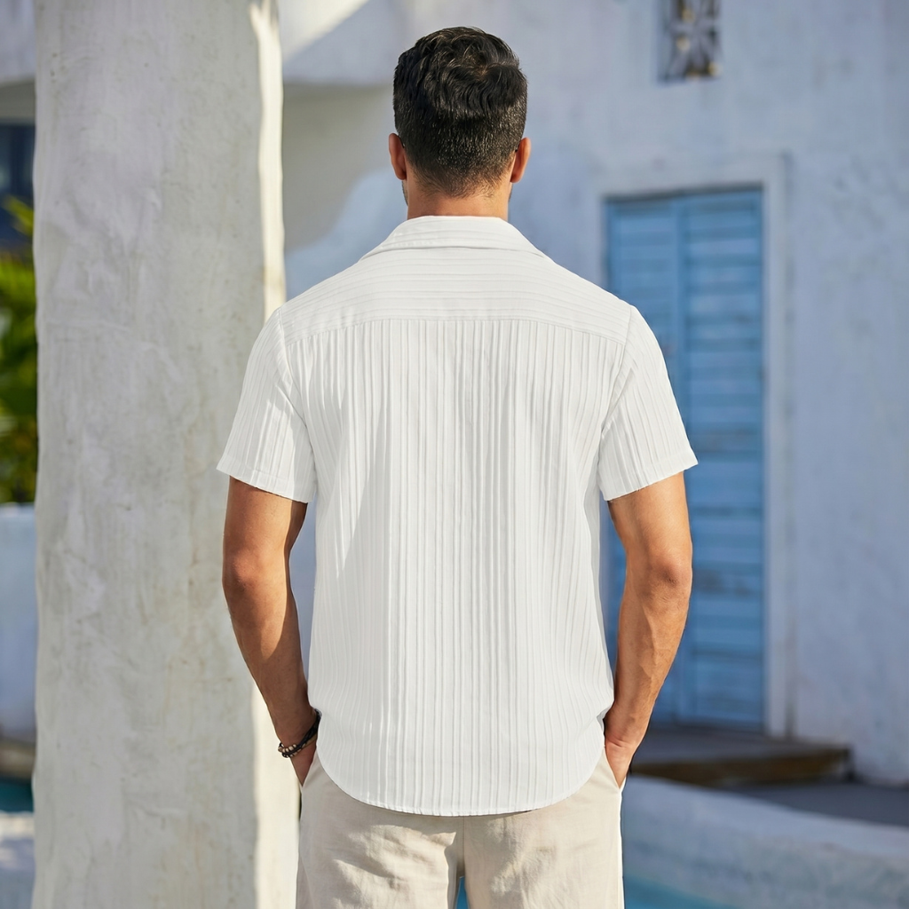Casual Short Sleeve Summer Wear Button Down Textured Shirts For Men