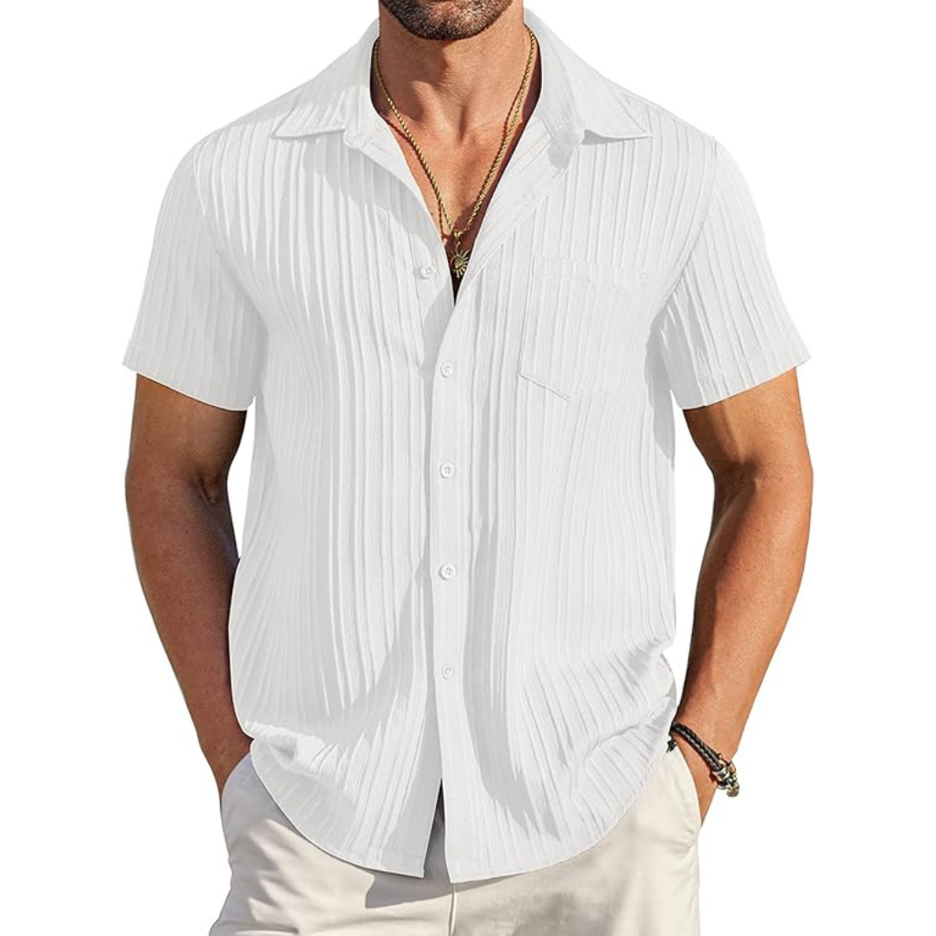 Casual Short Sleeve Summer Wear Button Down Textured Shirts For Men