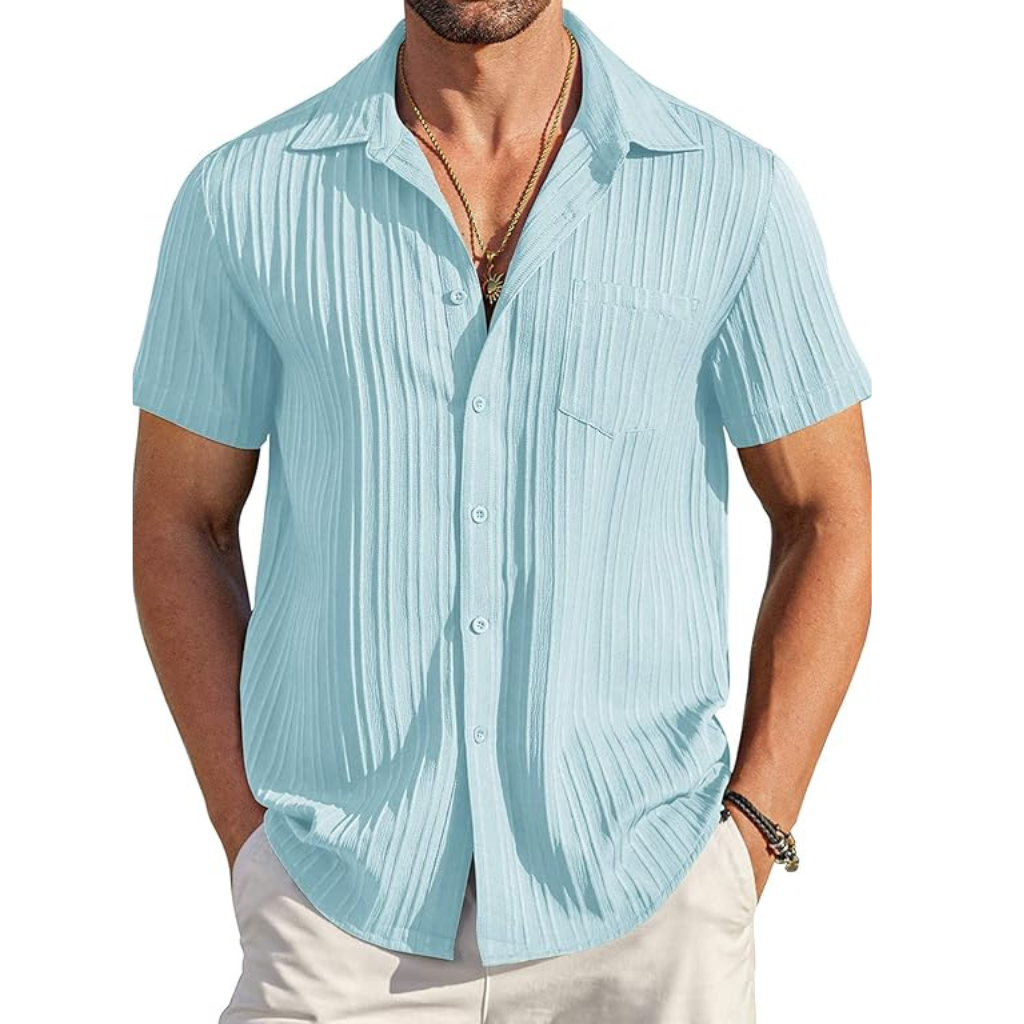 Casual Short Sleeve Summer Wear Button Down Textured Shirts For Men