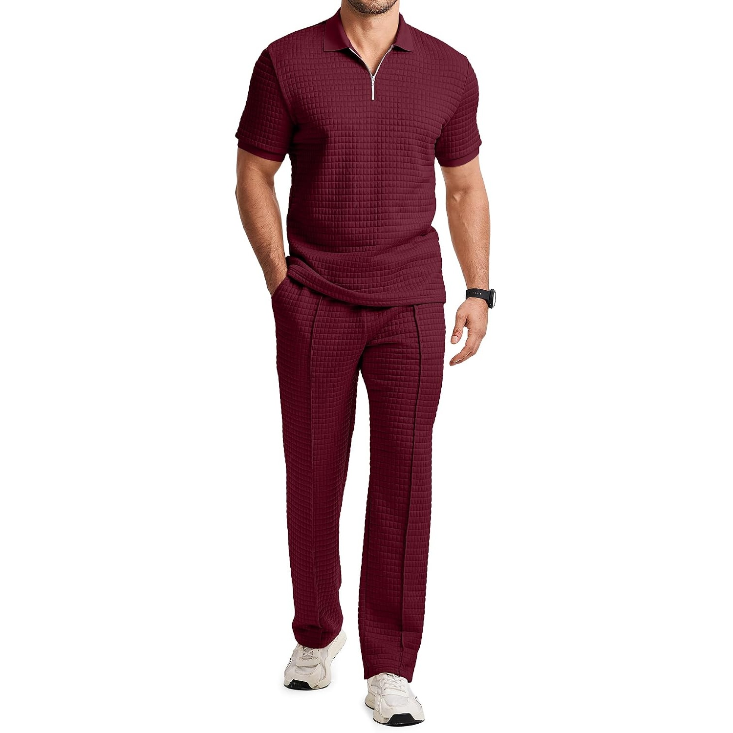 Casual Loungewear Pants Polo Tshirt Set For Men