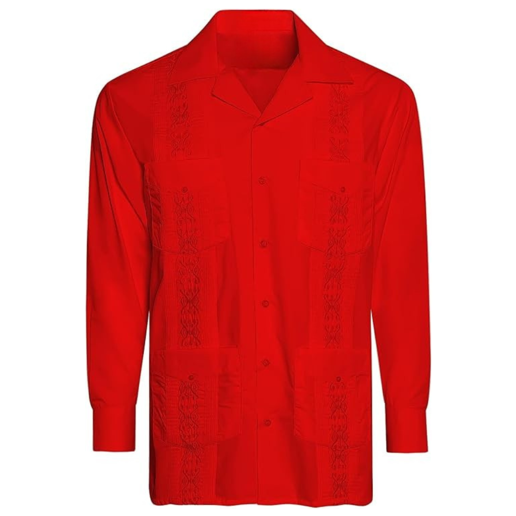 Embroidered Long Sleeve Cuban Collar Casual Button Shirt For Men