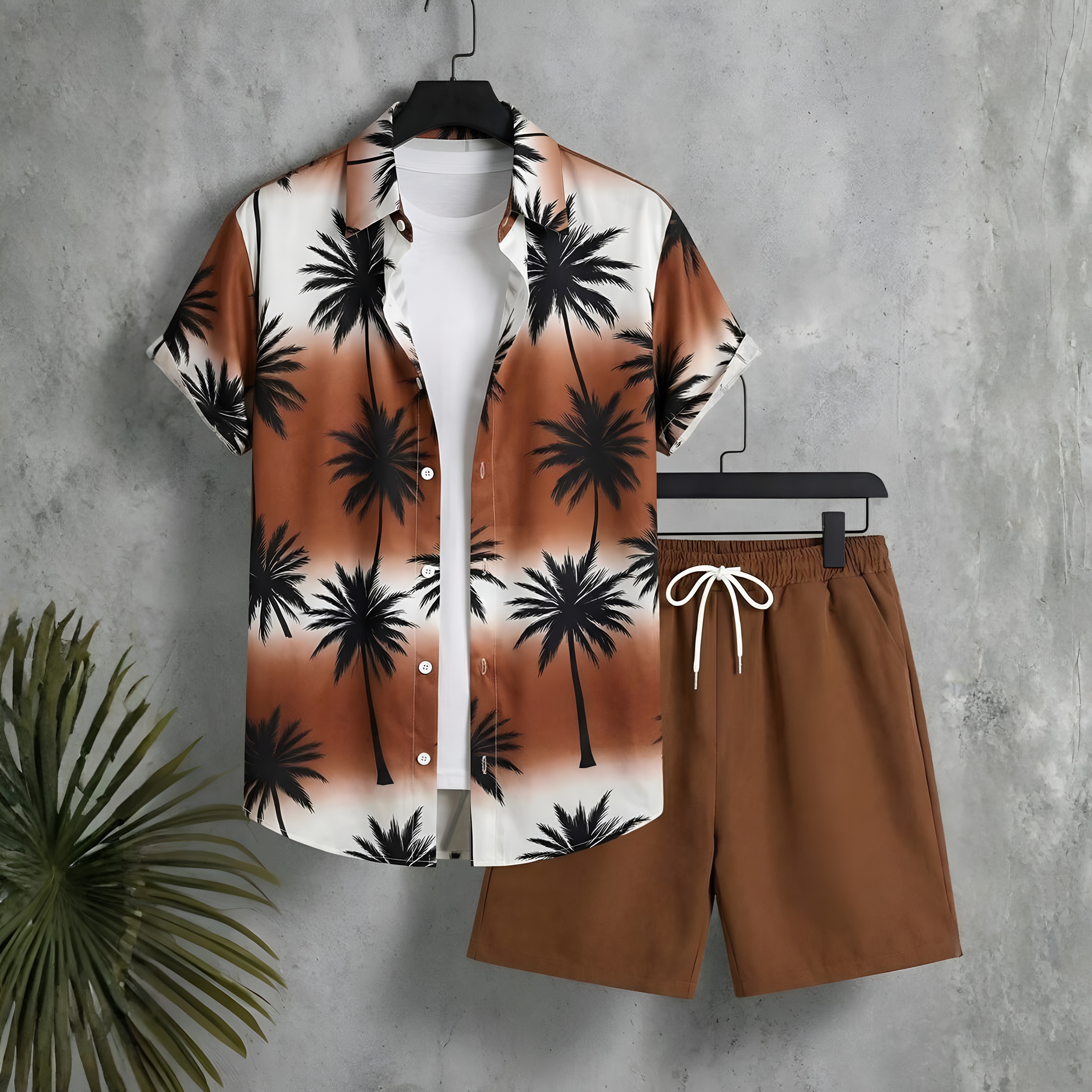 Summer Vacation House Print Short Sleeve Shirt And Shorts Set For Men