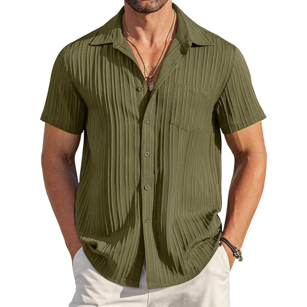 Casual Short Sleeve Summer Wear Button Down Textured Shirts For Men