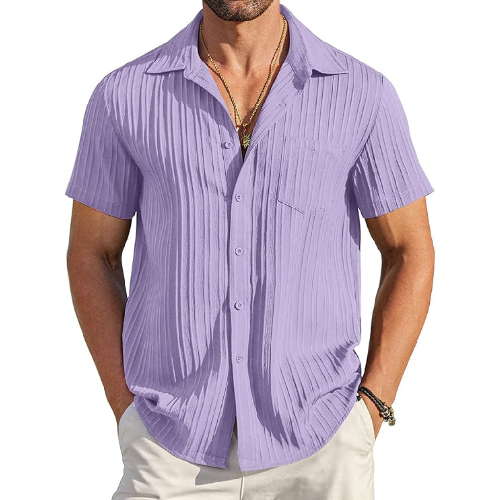 Casual Short Sleeve Summer Wear Button Down Textured Shirts For Men