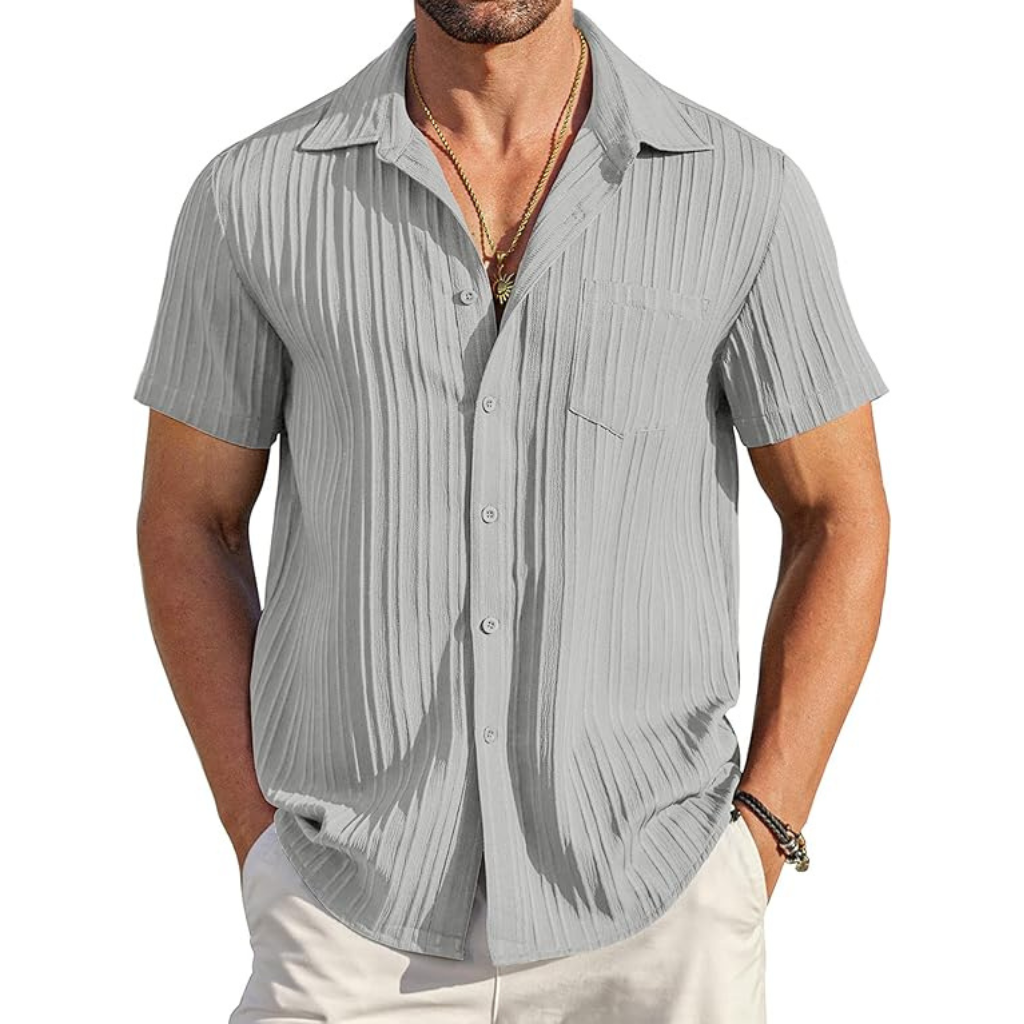 Casual Short Sleeve Summer Wear Button Down Textured Shirts For Men