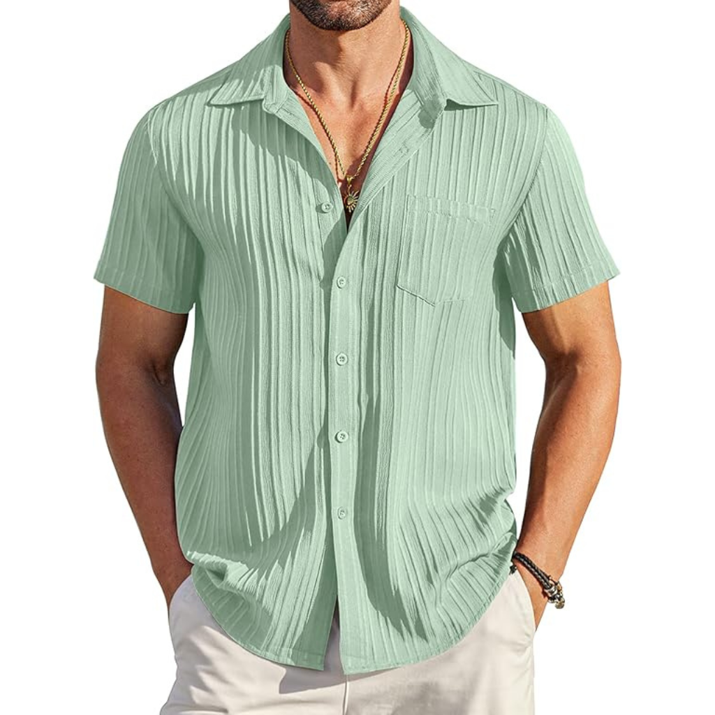 Casual Short Sleeve Summer Wear Button Down Textured Shirts For Men