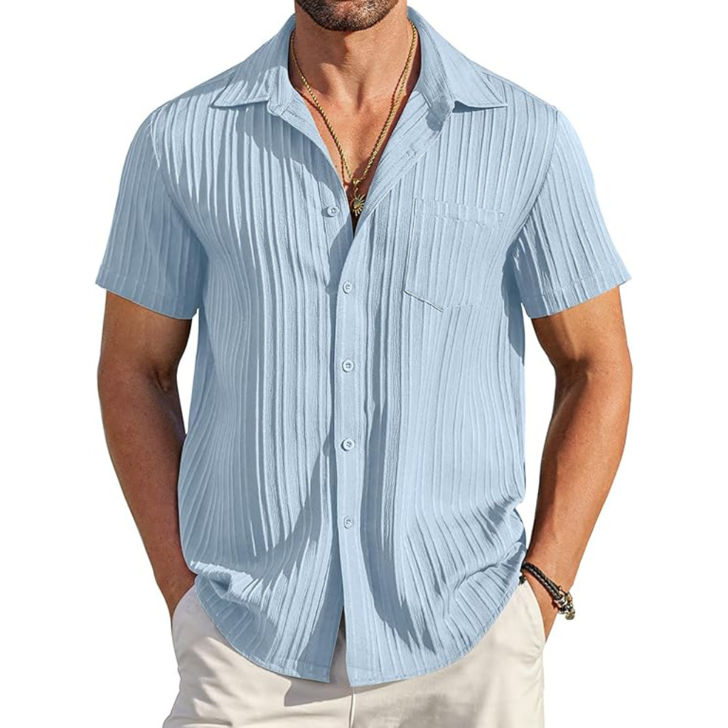Casual Short Sleeve Summer Wear Button Down Textured Shirts For Men