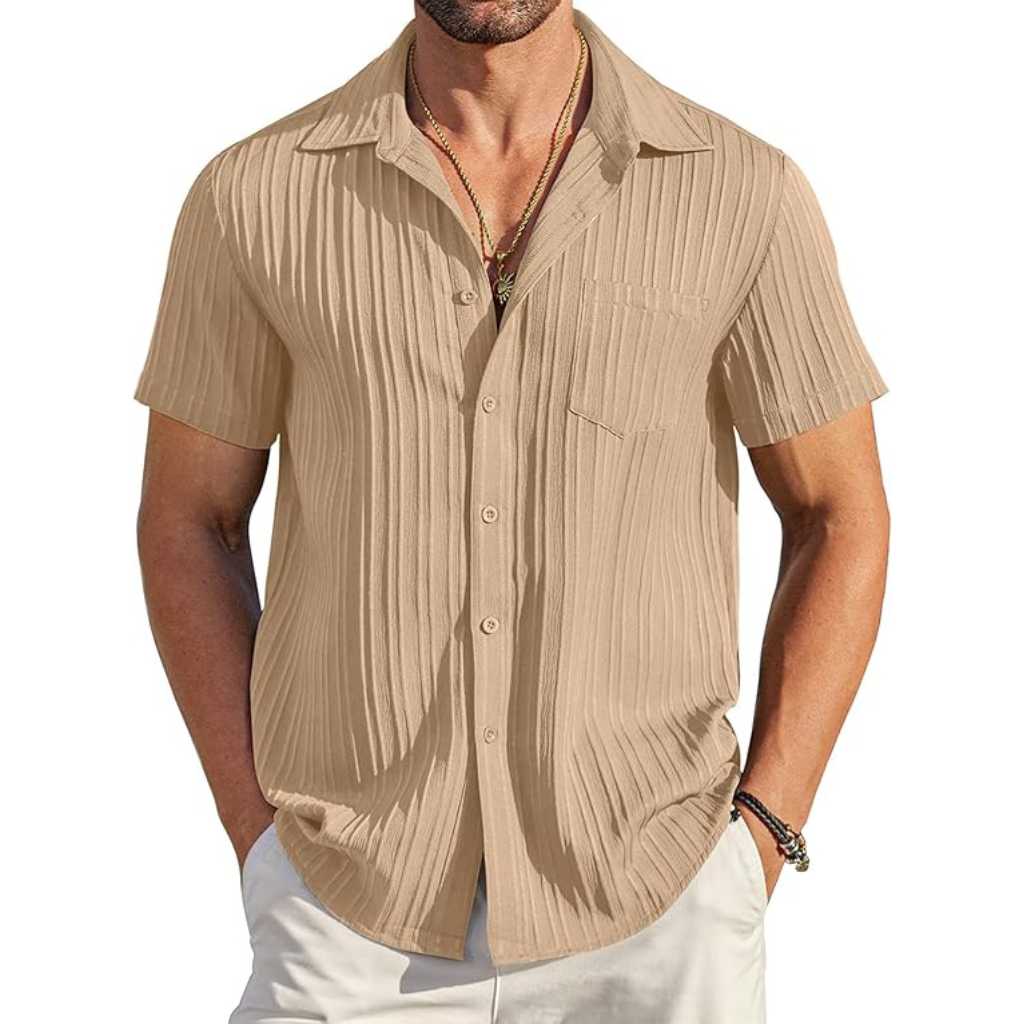 Casual Short Sleeve Summer Wear Button Down Textured Shirts For Men