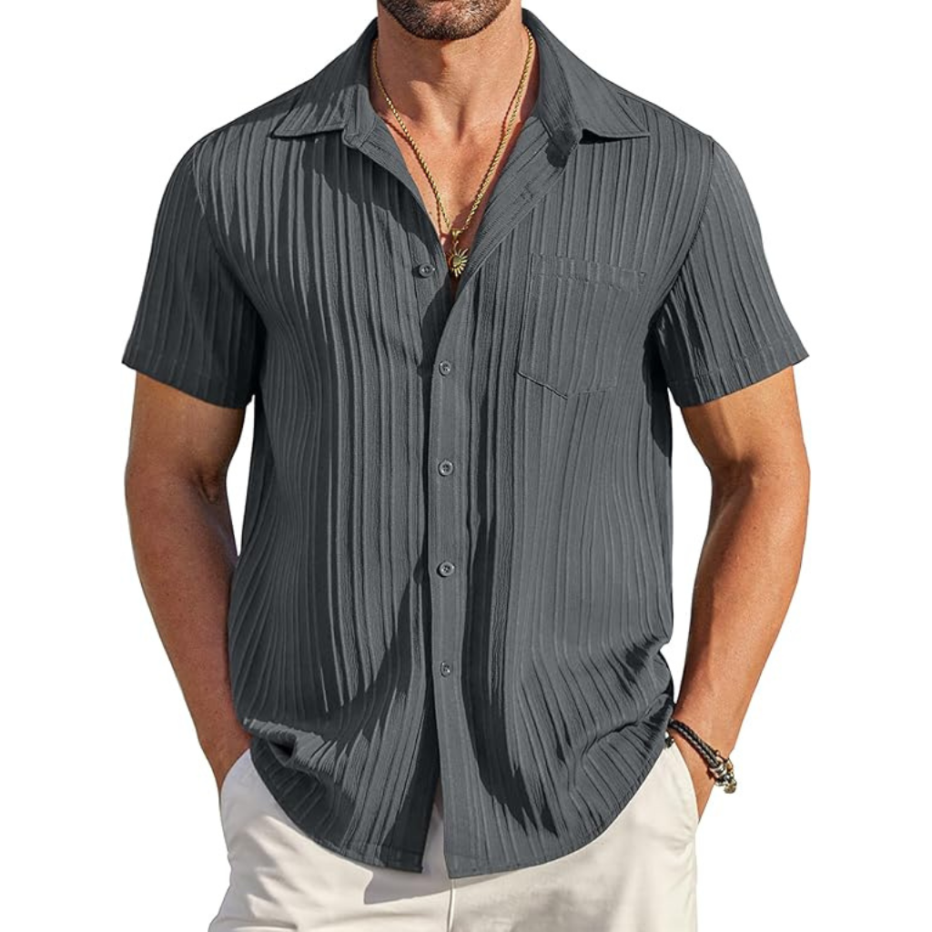 Casual Short Sleeve Summer Wear Button Down Textured Shirts For Men