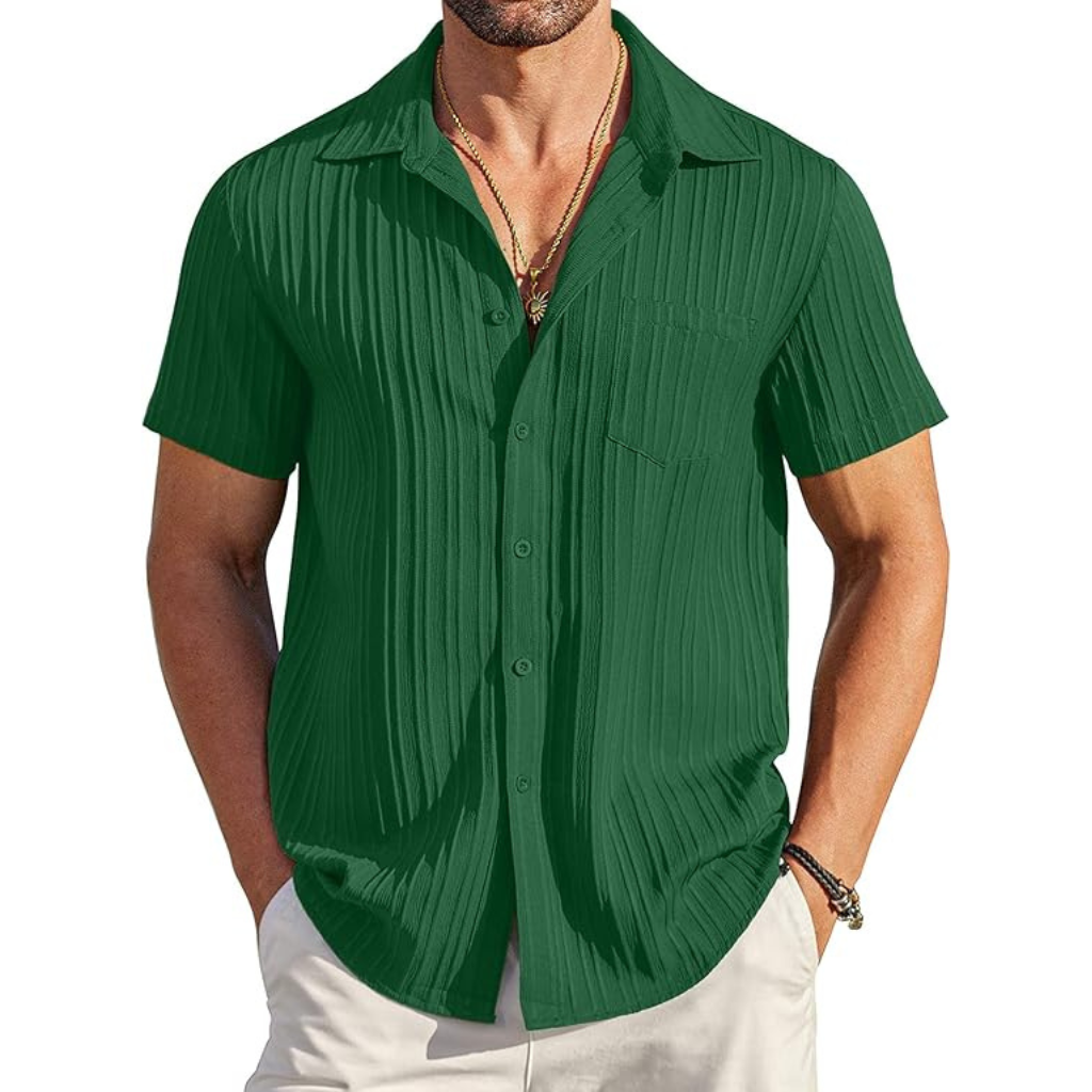 Casual Short Sleeve Summer Wear Button Down Textured Shirts For Men