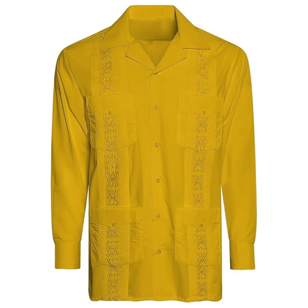 Embroidered Long Sleeve Cuban Collar Casual Button Shirt For Men