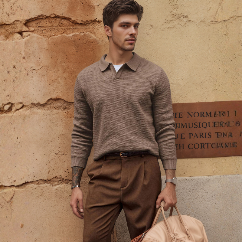 Textured V Style Long Sleeve Pullover