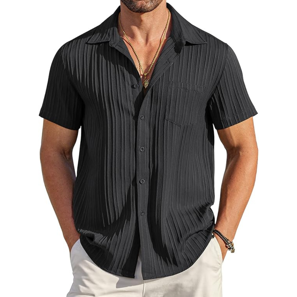 Casual Short Sleeve Summer Wear Button Down Textured Shirts For Men