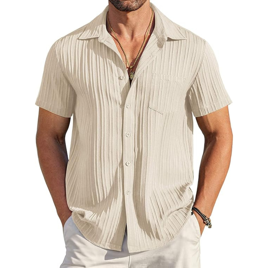 Casual Short Sleeve Summer Wear Button Down Textured Shirts For Men