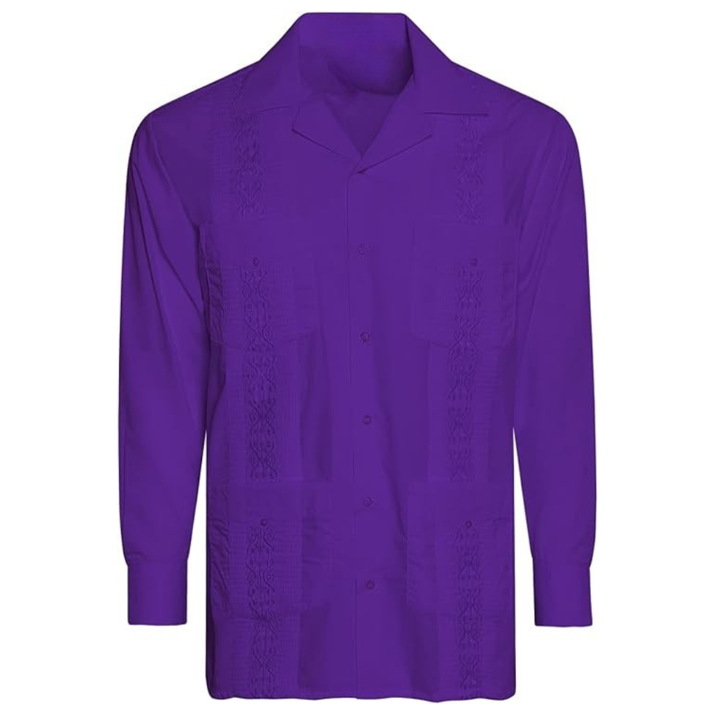 Embroidered Long Sleeve Cuban Collar Casual Button Shirt For Men