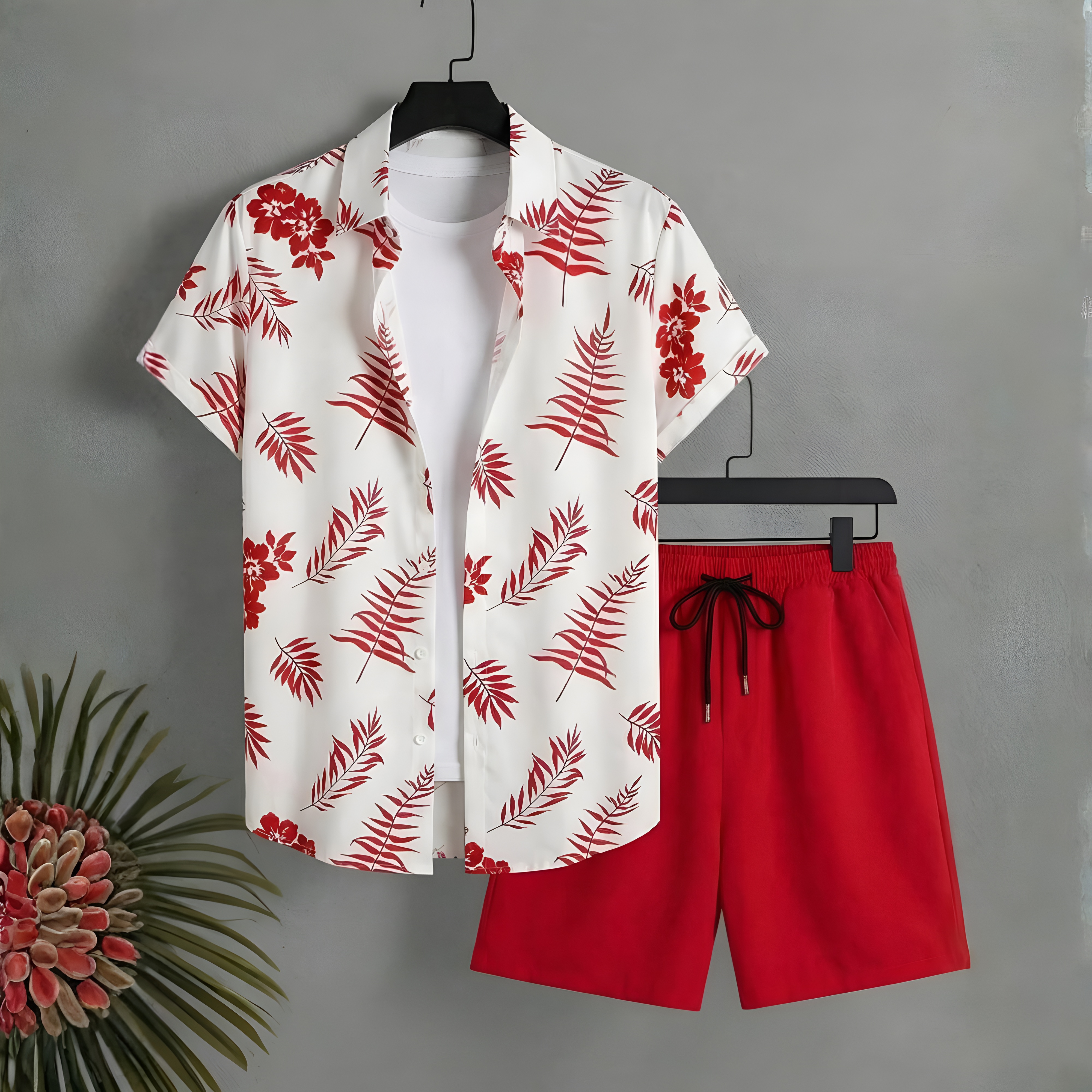 Summer Vacation House Print Short Sleeve Shirt And Shorts Set For Men