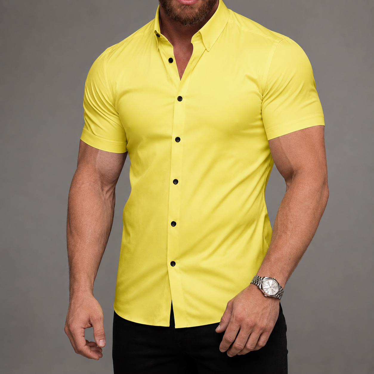 Short Sleeve Lapel Shirt With Button Detail With Non Iron Finish For Men