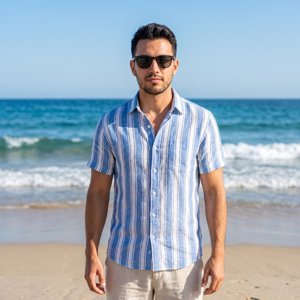 Casual Striped Design Short Sleeve Shirts For Men