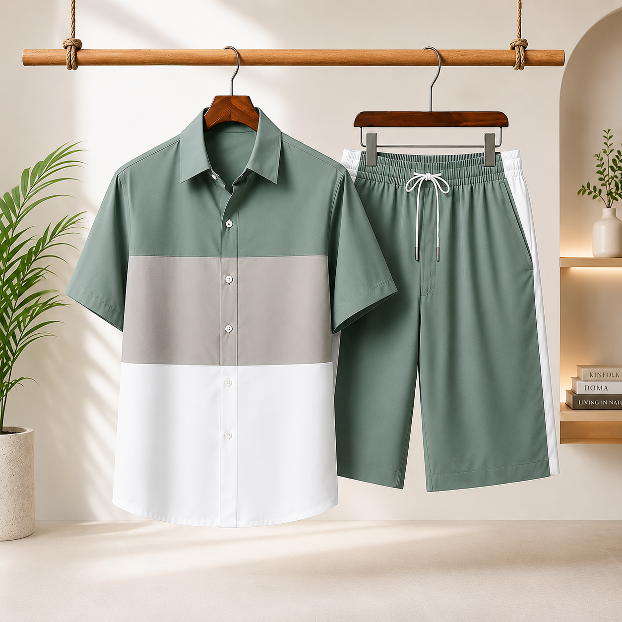 Casual Summer Matching Shirt And Shorts Set For Men