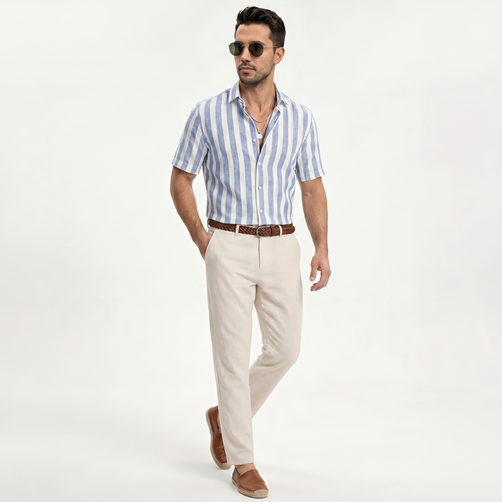 Casual Striped Design Short Sleeve Shirts For Men