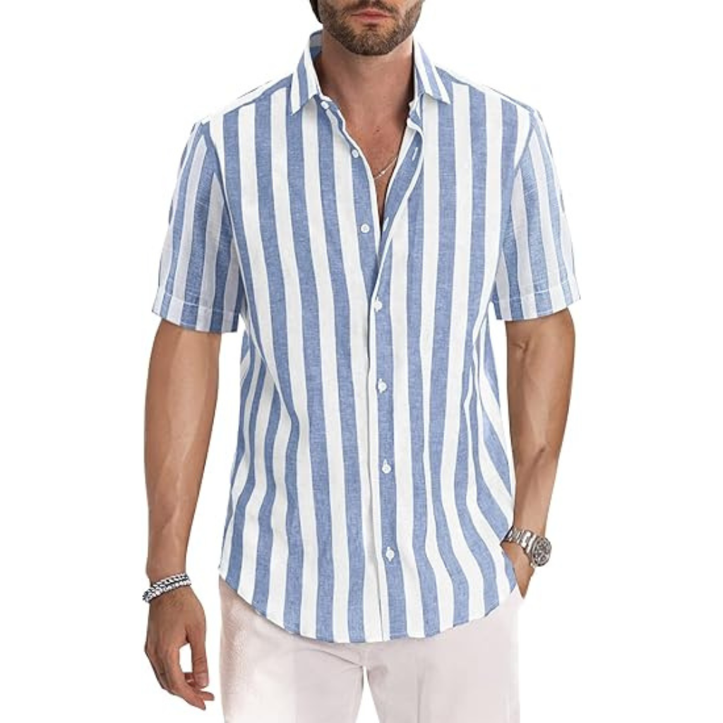 Casual Striped Design Short Sleeve Shirts For Men