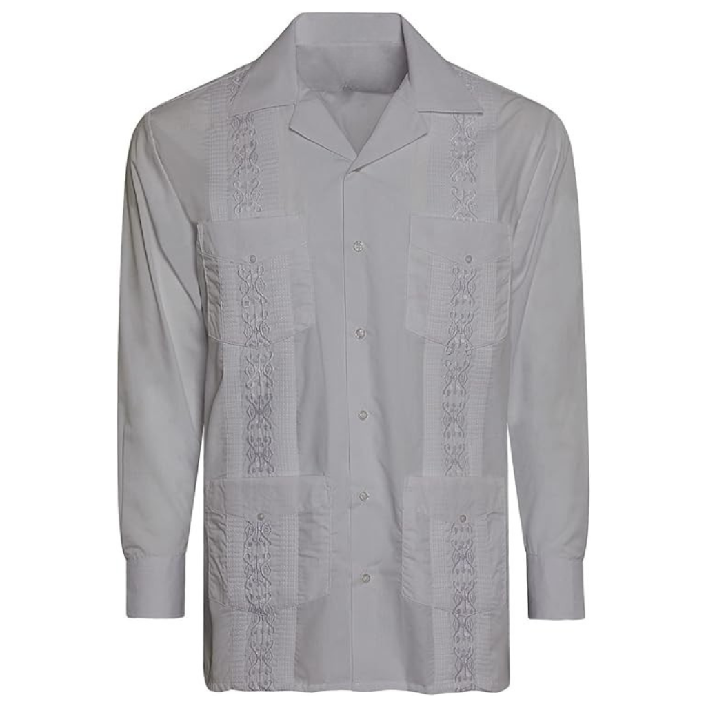 Embroidered Long Sleeve Cuban Collar Casual Button Shirt For Men