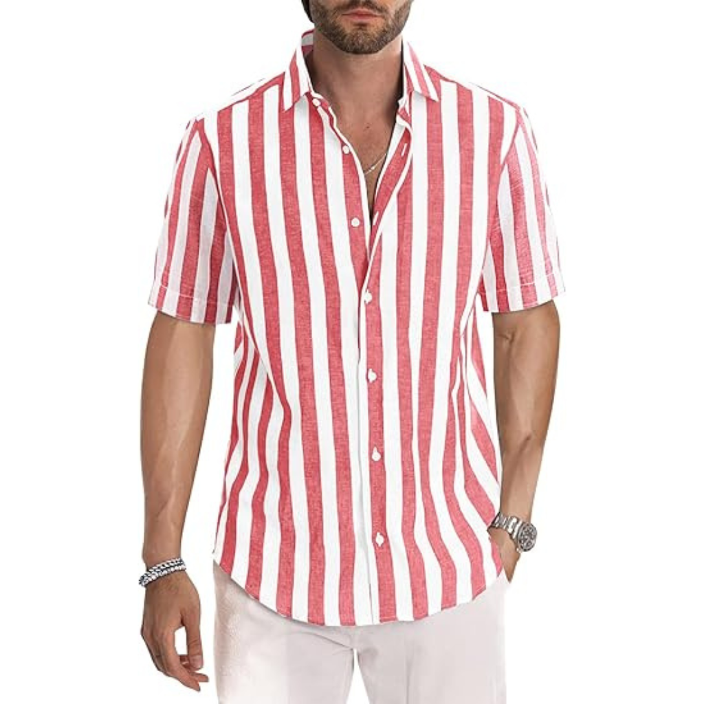 Casual Striped Design Short Sleeve Shirts For Men