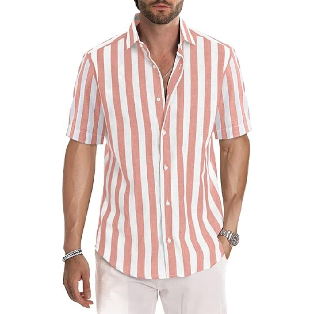 Casual Striped Design Short Sleeve Shirts For Men